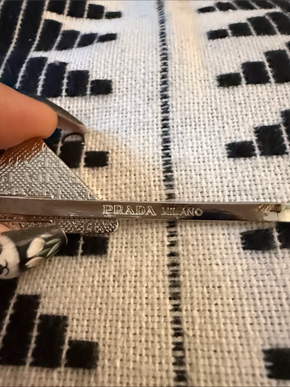 Prada White & Silver Triangle Logo Hair Pin - Picture 4 of 4